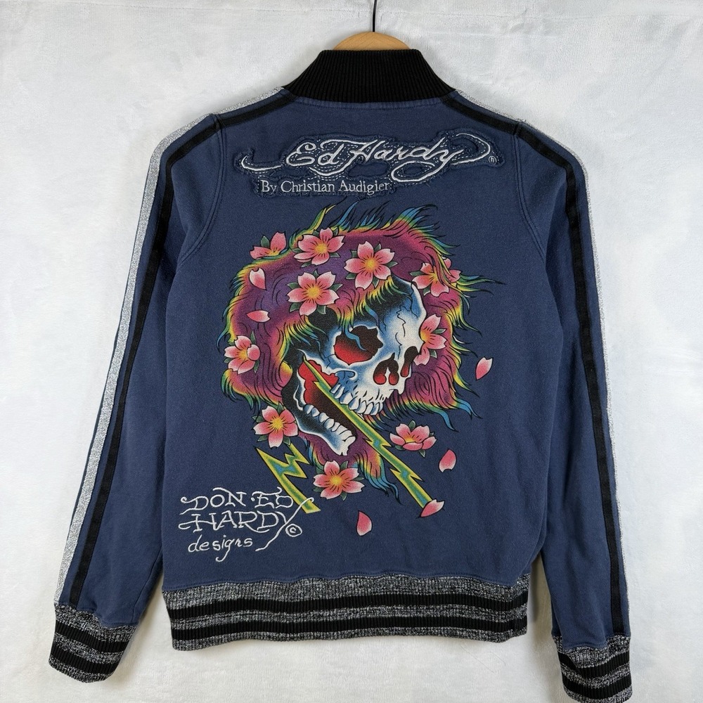 Vintage Y2K Ed Hardy By Christian Audigier Turquoise Zip Jacket Size XS